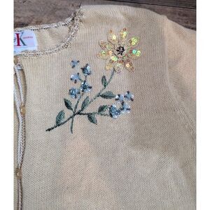 Vintage 90s R&K Originals Embellished Knit Cardigan - Delicate Floral Charm 🌸